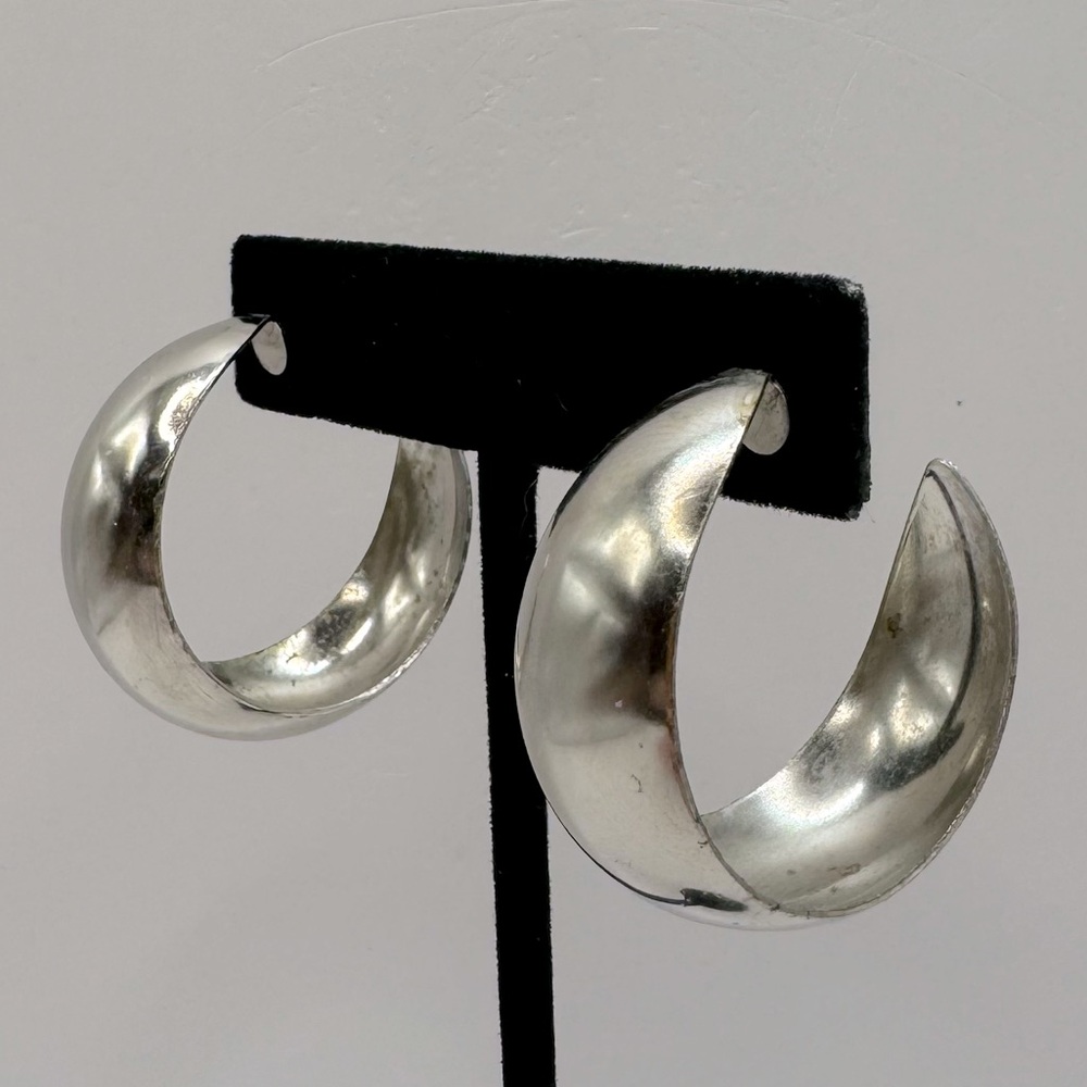 VINTAGE Silver-Tone Wide Hoop Earrings